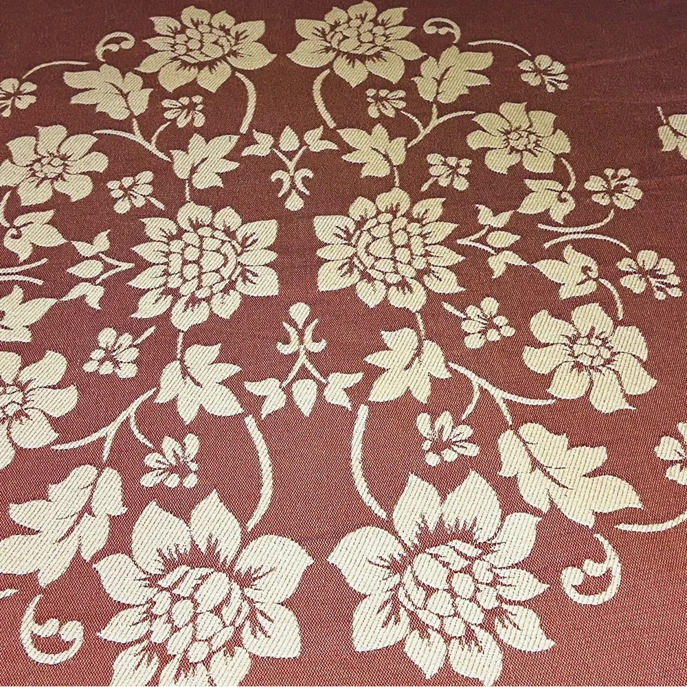 Vintage Tapestry Style Queen Bedspread Rose Colored White Floral Pattern